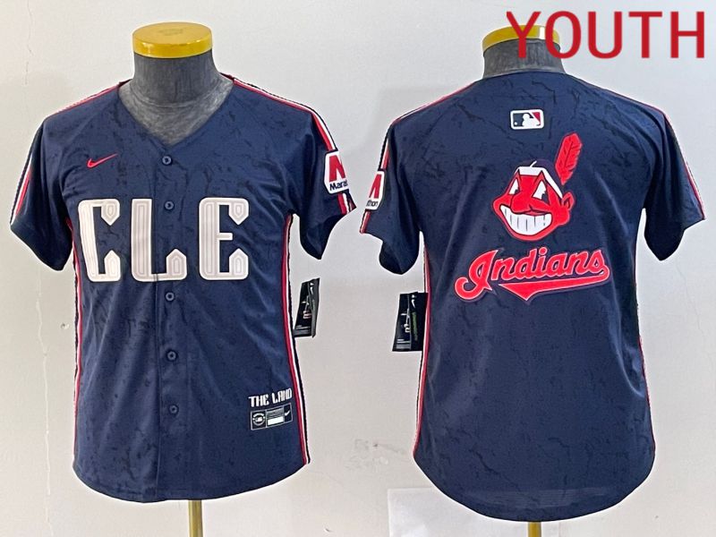 Youth Cleveland Indians Blank Blue City Edition Nike 2024 MLB Jersey style 11->youth mlb jersey->Youth Jersey